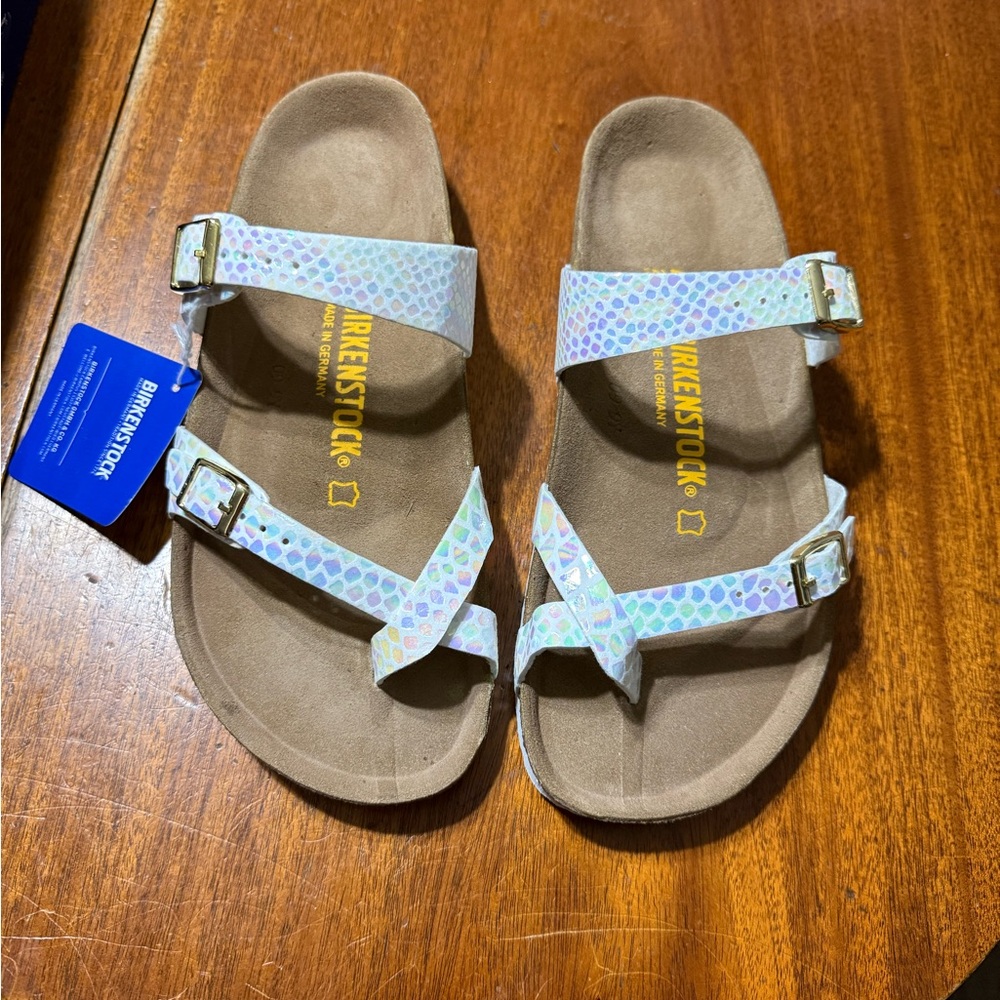 Birkenstock Mayari Sandals - Iridescent Blue and White